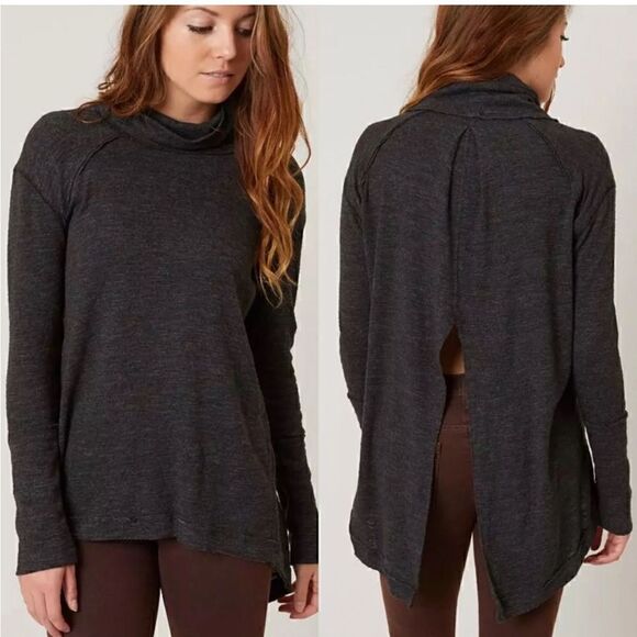 Free People Sweaters - Free people charcoal gray split back mock neck top size small